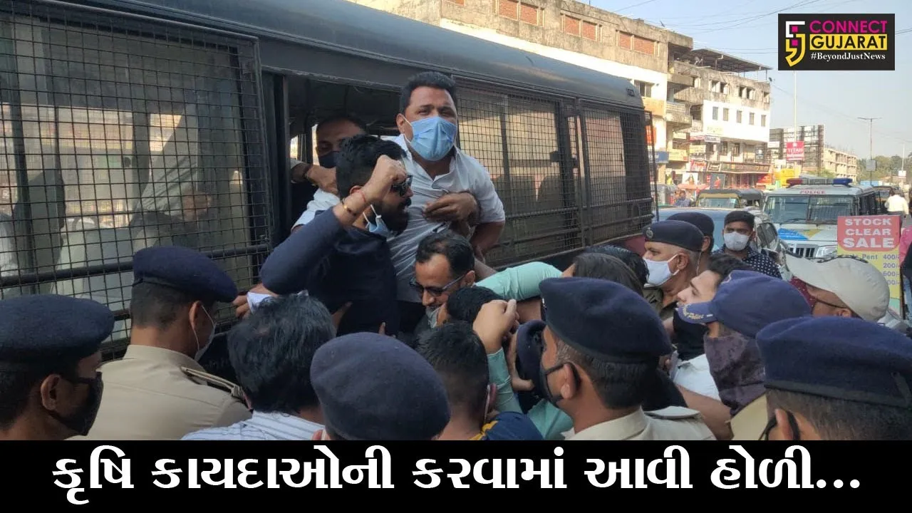 ભરૂચ : કૃષિ કાયદાઓની હોળી કરી રહેલાં કોંગ્રેસના કાર્યકરોની અટકાયત