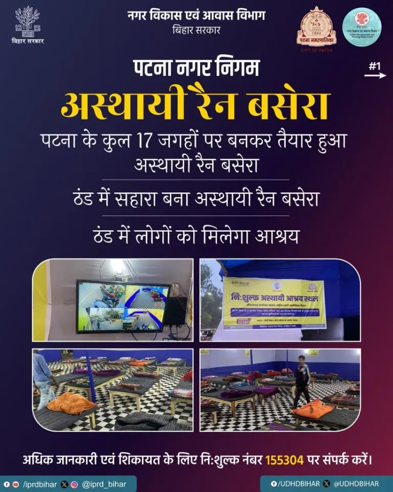 पटना में अस्थायी रैन बसेरा तैयार