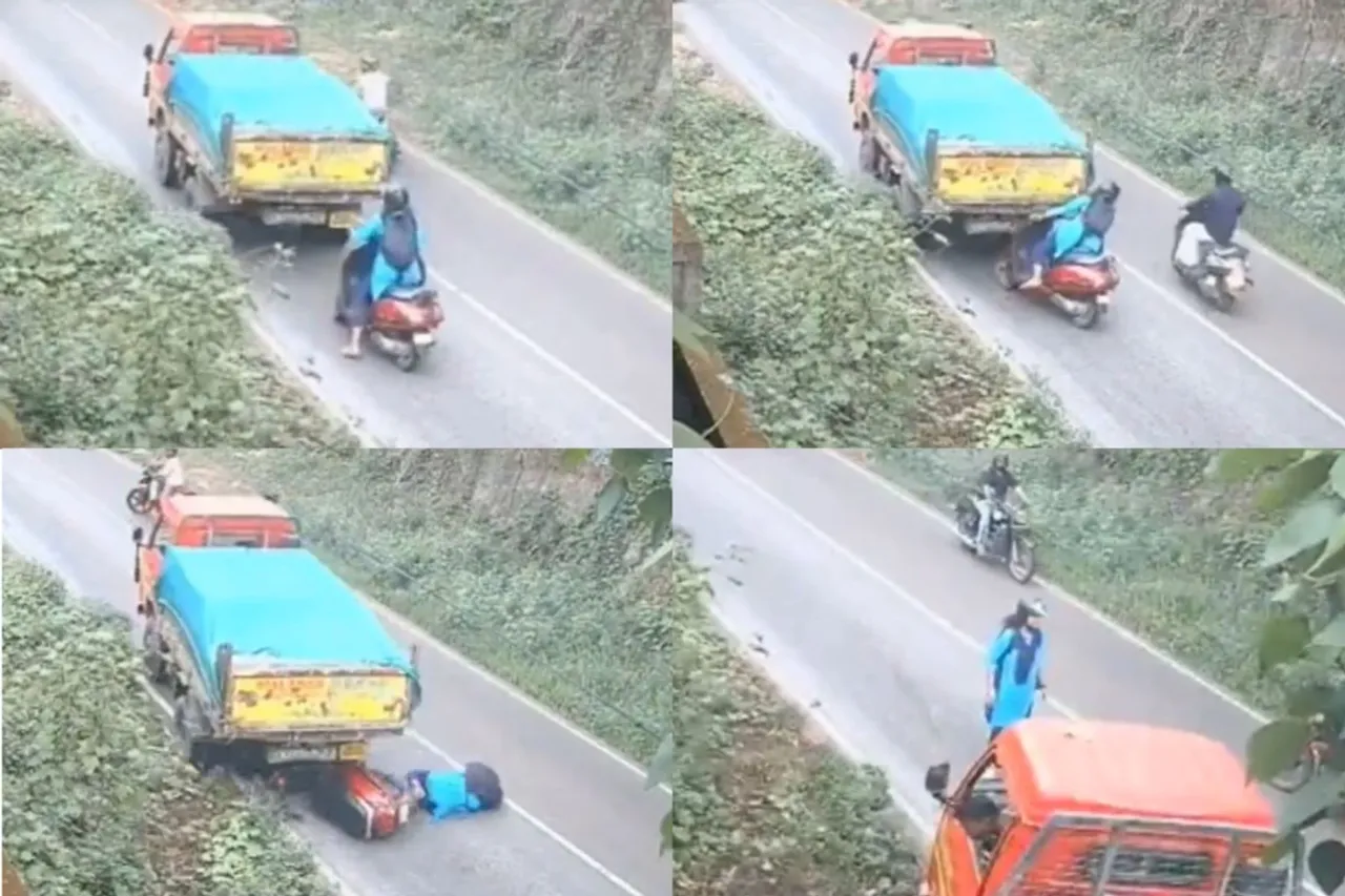 Kerala Woman Scooty Hit By Truck