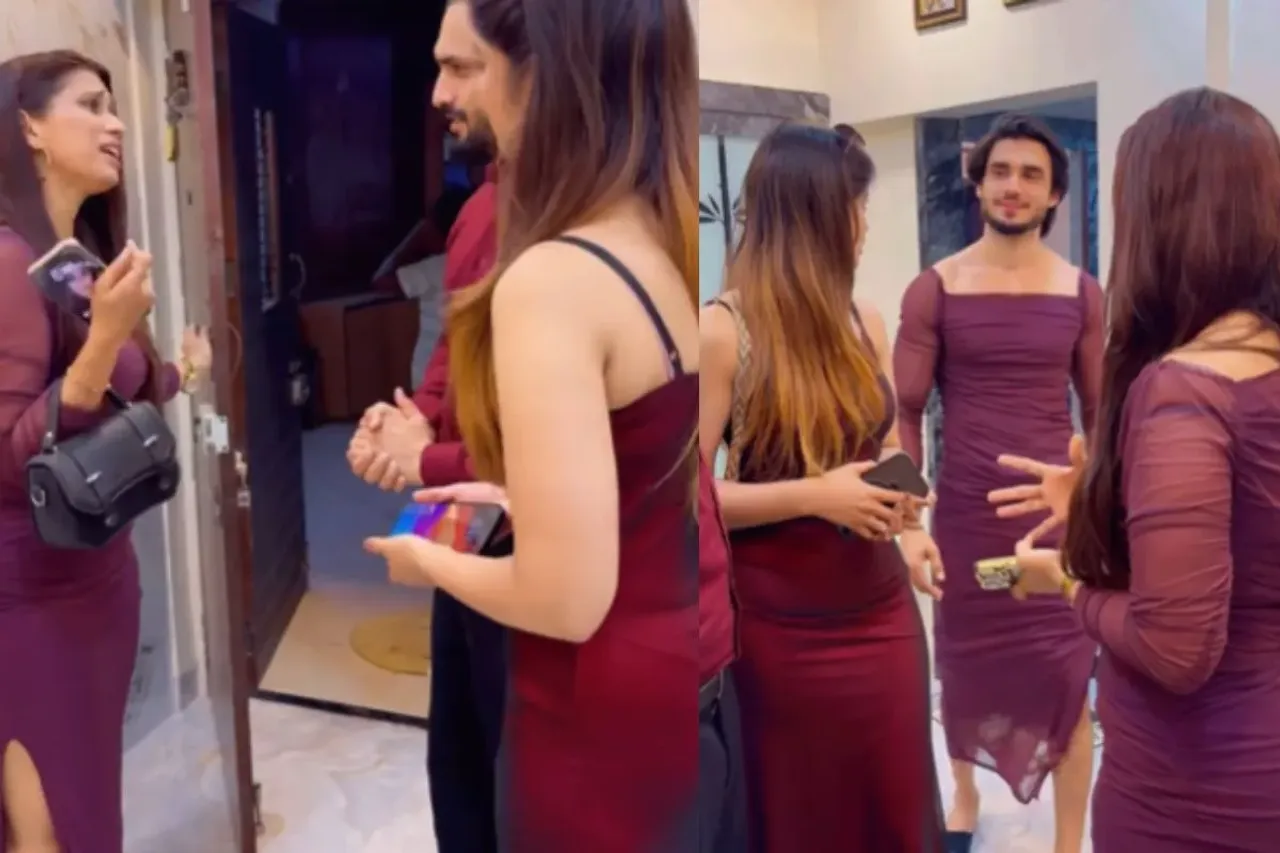 husband wearing matching dress