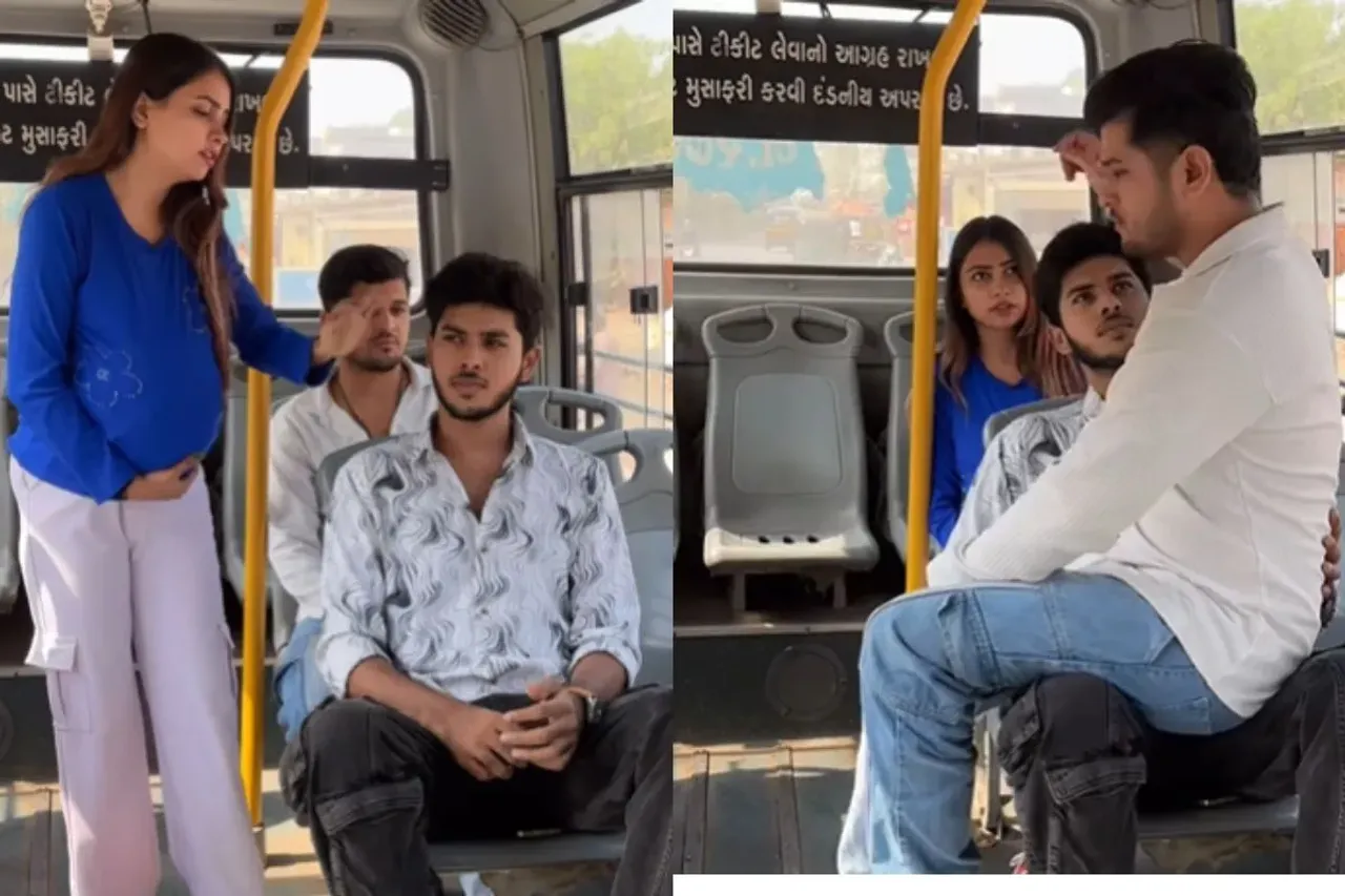 Pregnant woman asking for seat