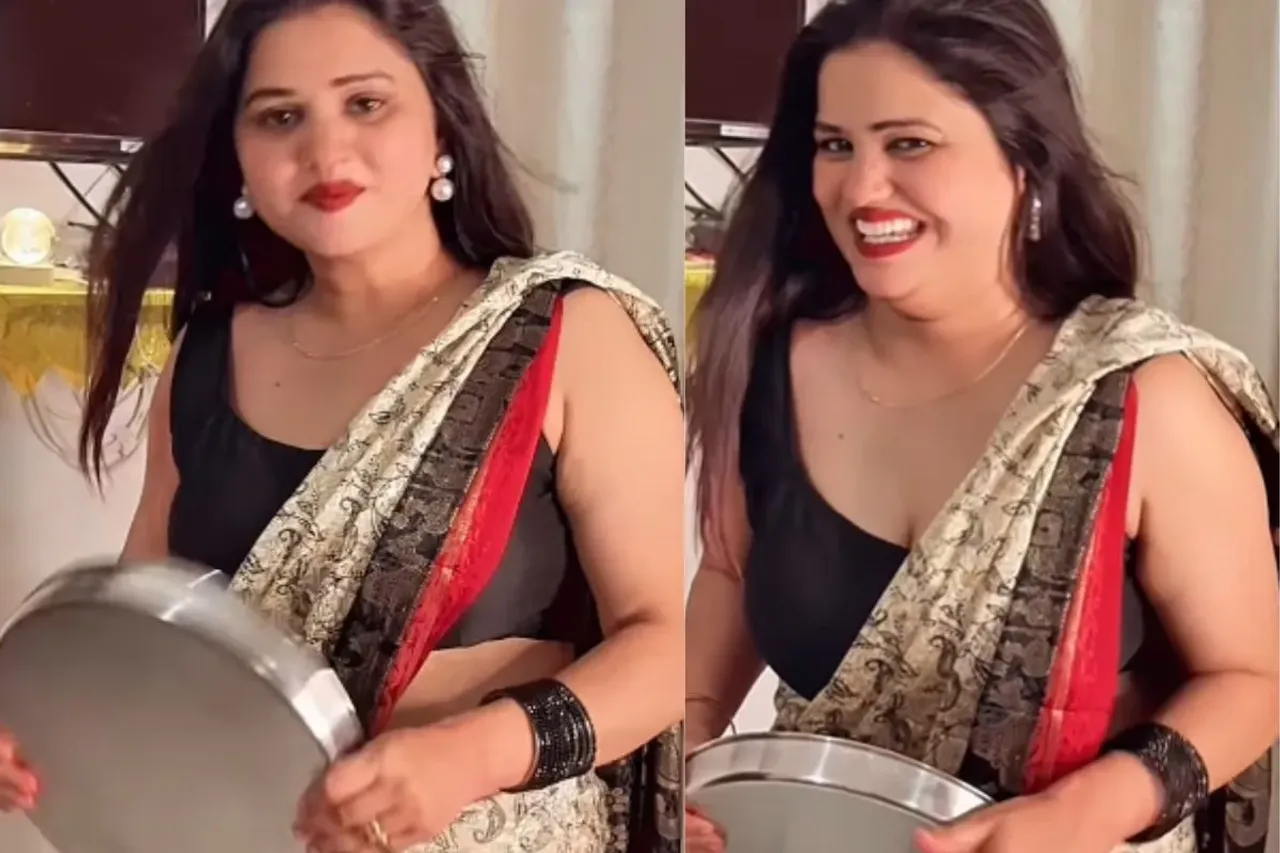 Bhabhiji using husband to clean utensils