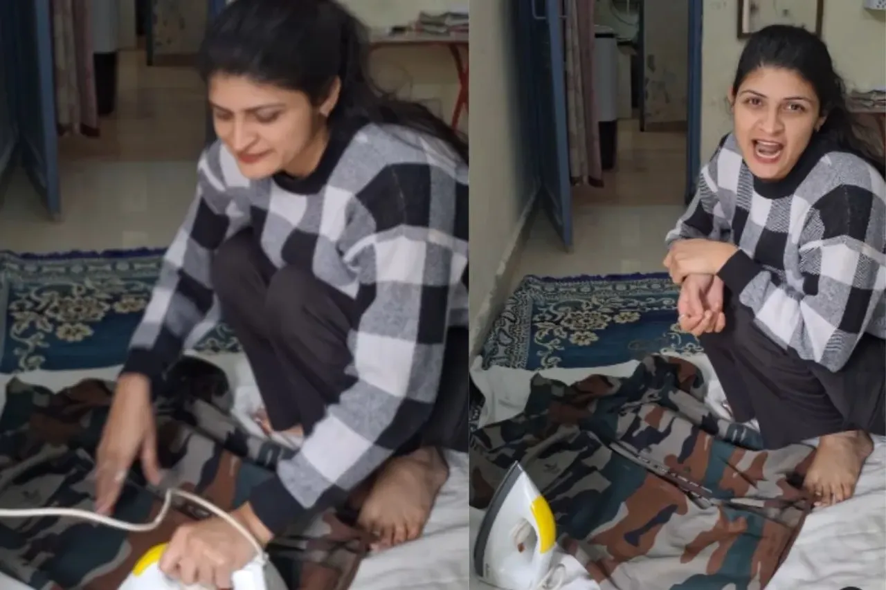 Woman ironing clothes