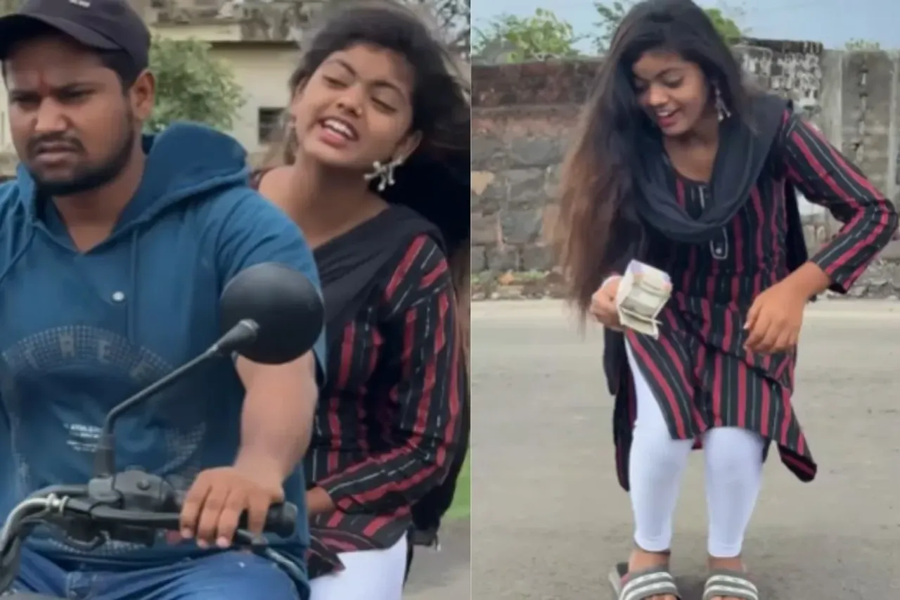 Brother riding a motorcycle and sister sitting behind