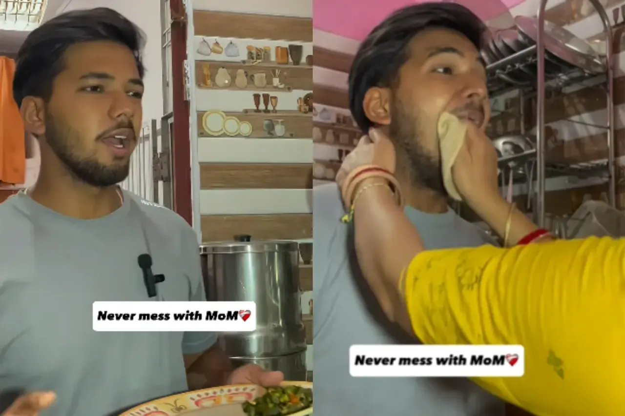 Son asking mother for a Roti