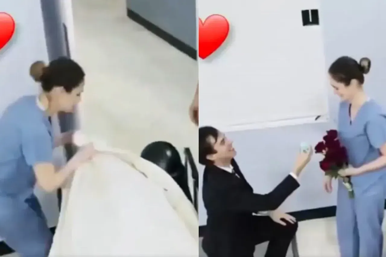 A young man proposing to  girlfriend