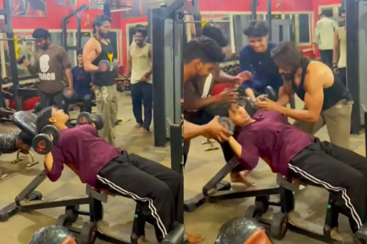 Girl crying for help at gym