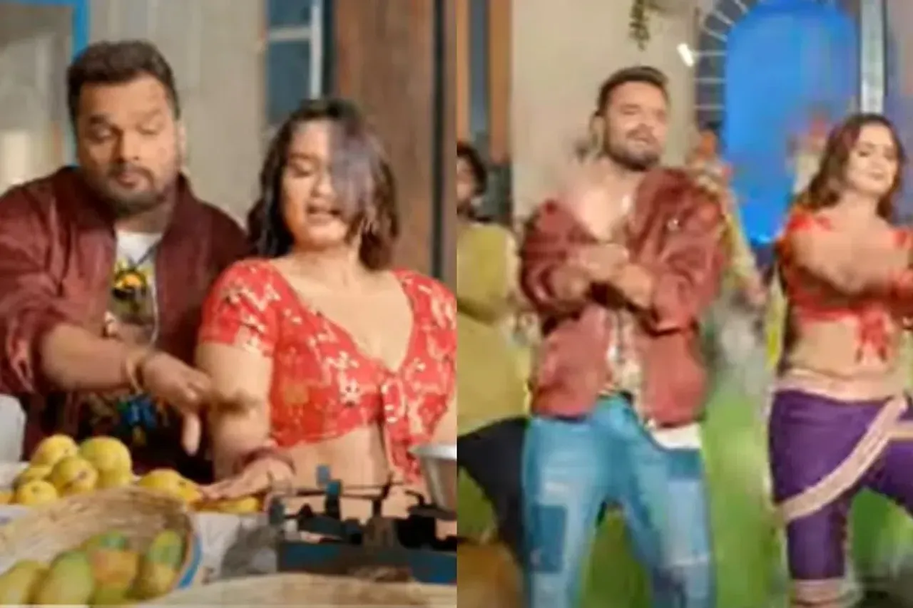 Khesari Lal Yadav dancing with Neelam Giri