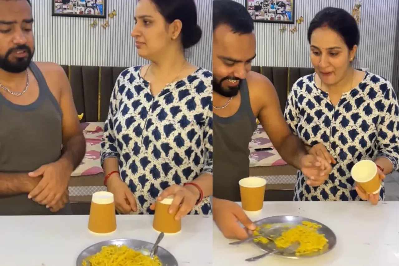Maggi eating game between husband and wife
