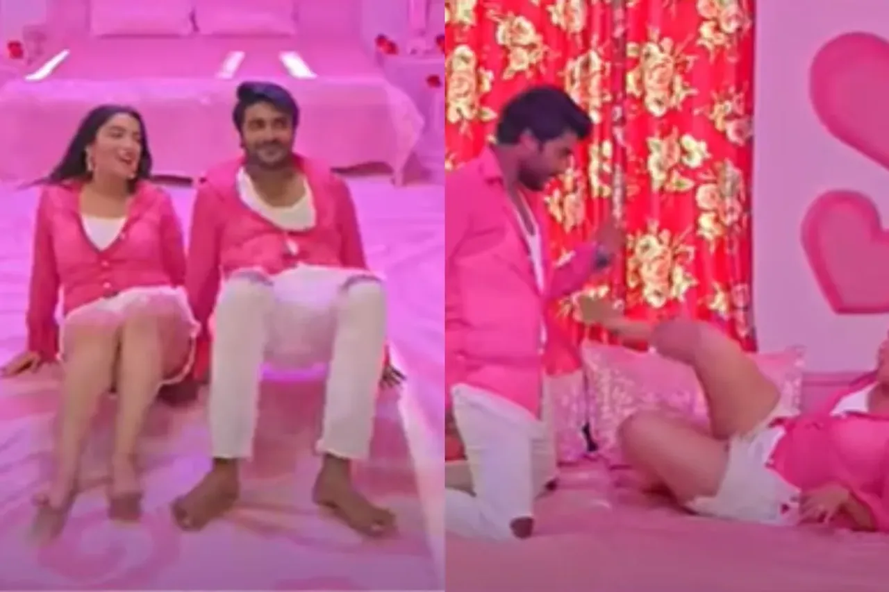 Pradeep Pandey Chintu dancing with  Amrapali Dubey