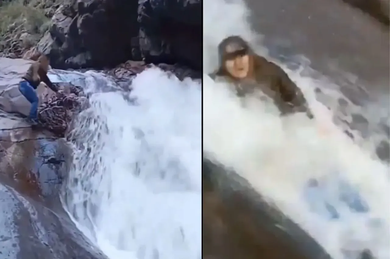 Female tourist flowed away in stream