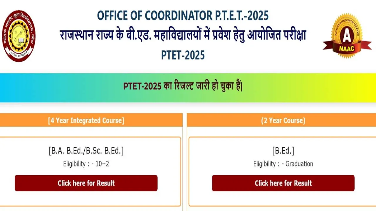 Rajasthan- PTET- Result- 2025