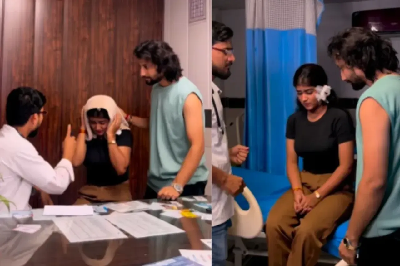Girl visiting doctor for her burnt ears