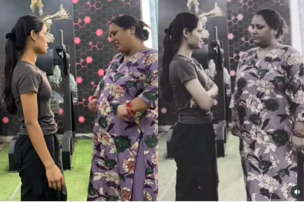 Fatty woman taking advice from a slim girl