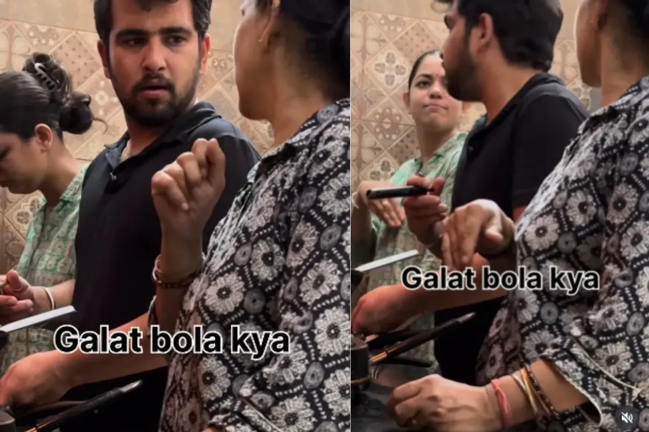 Mother giving advice to son