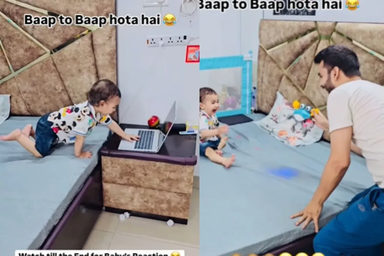 Toddler using laptop