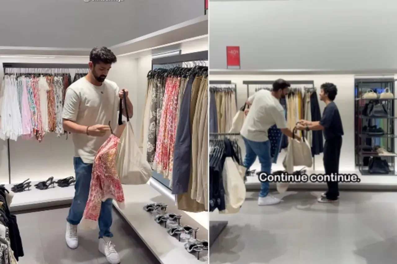 Husband shopping for belated birthday of his wife