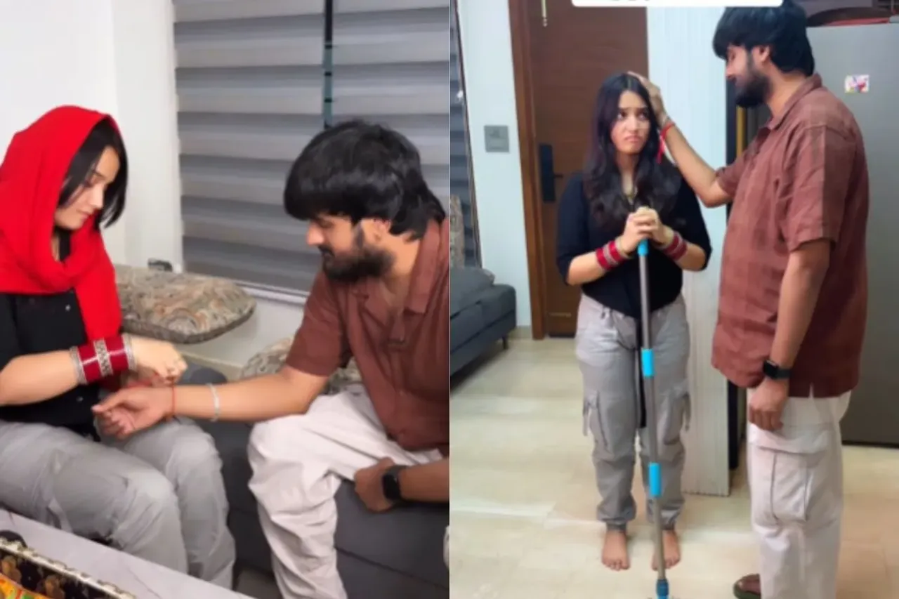 Sister tying Rakhi  on wrist of brother