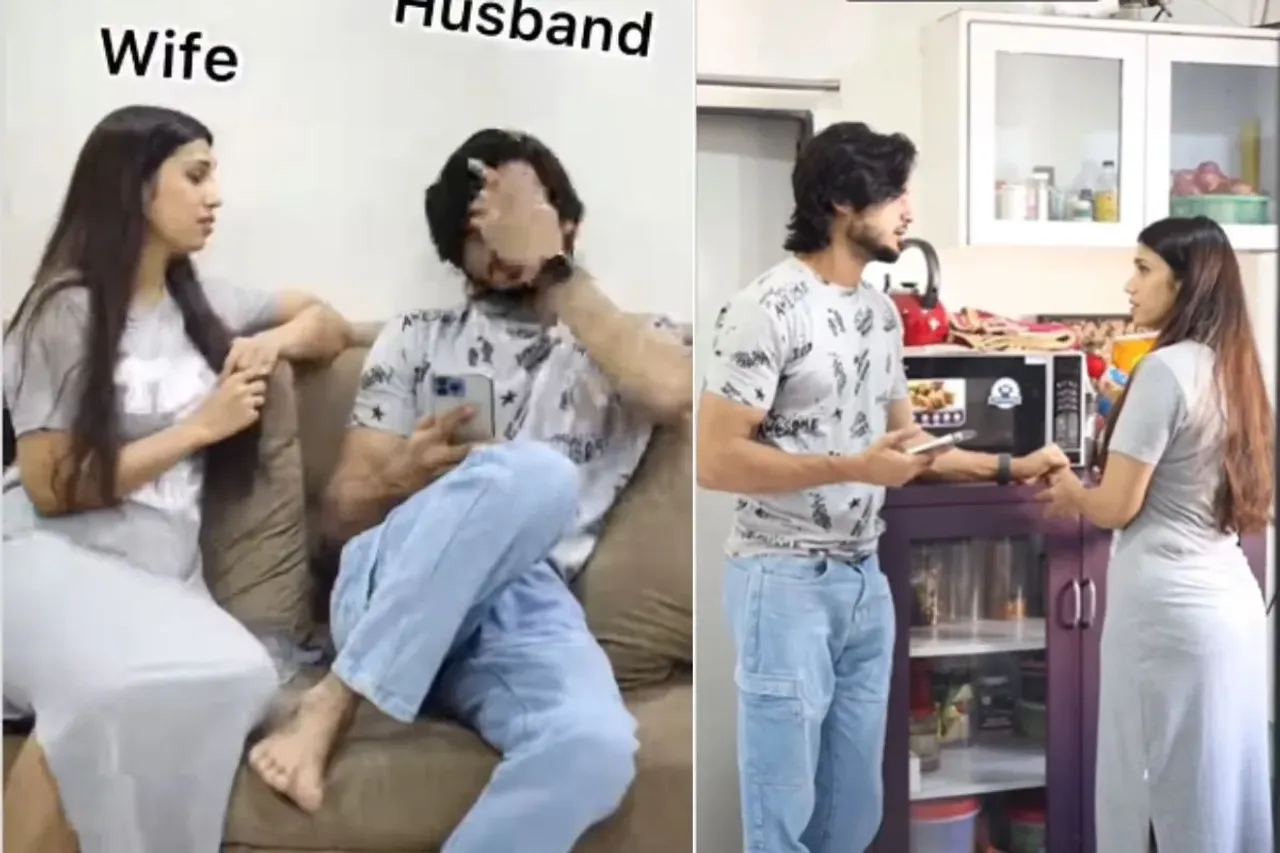 Wife and husband playing prank on each other