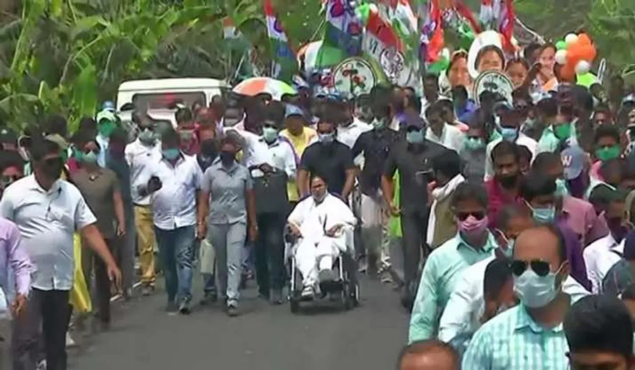 Mamata Banerjee TMC Mamata standing from Wheelchair BJP Amit Shah Nandigram