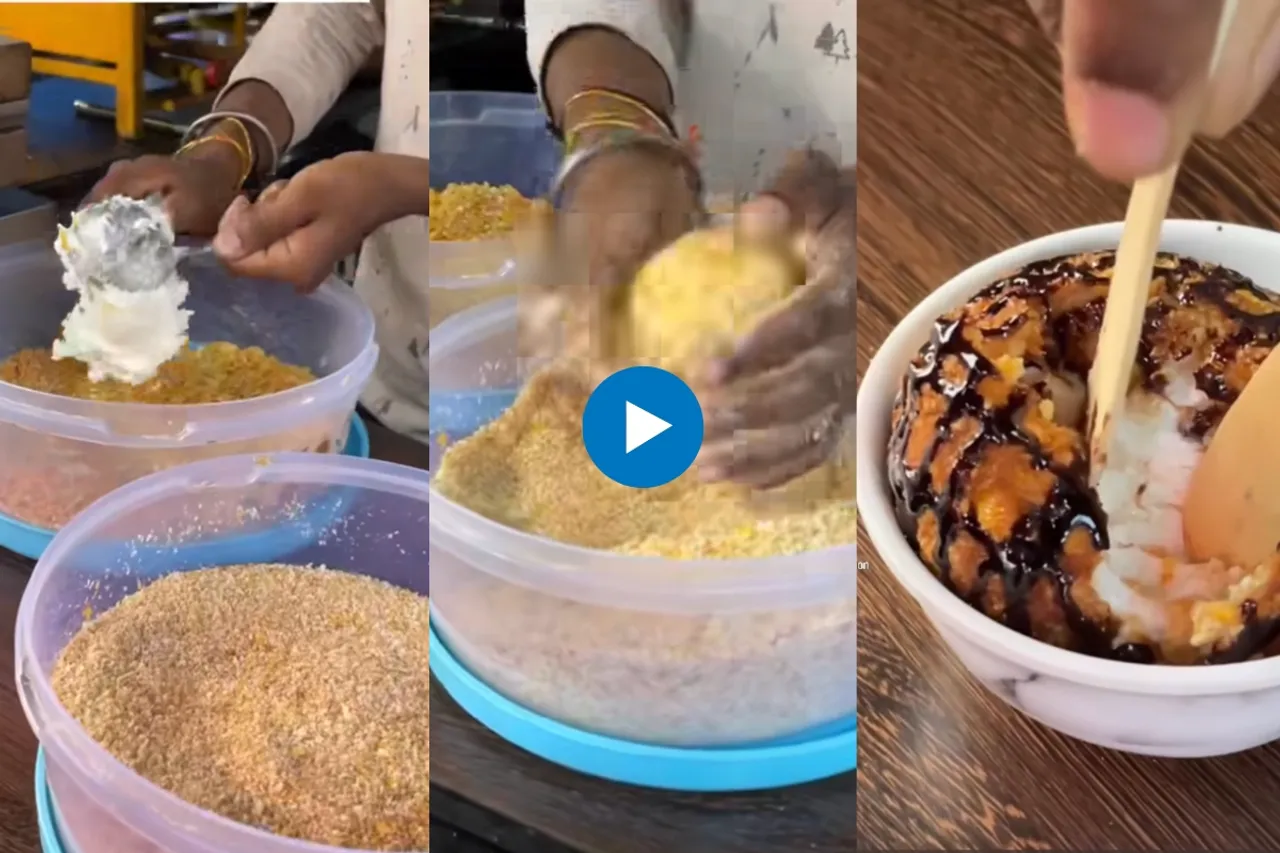 Viral video: Ice cream or Hot cream? Food vlogger creates a stir with deep-fried ice cream coated in breadcrumbs; netizen say, ‘Inke liye garud puran me alag se saza hai’