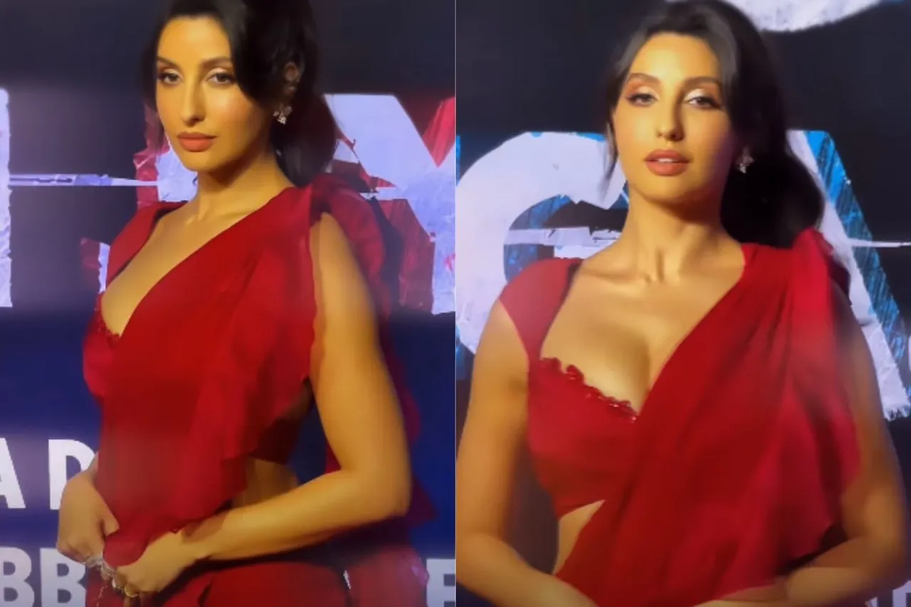 Nora Fatehi Paints the Town Red in Stunning Saree