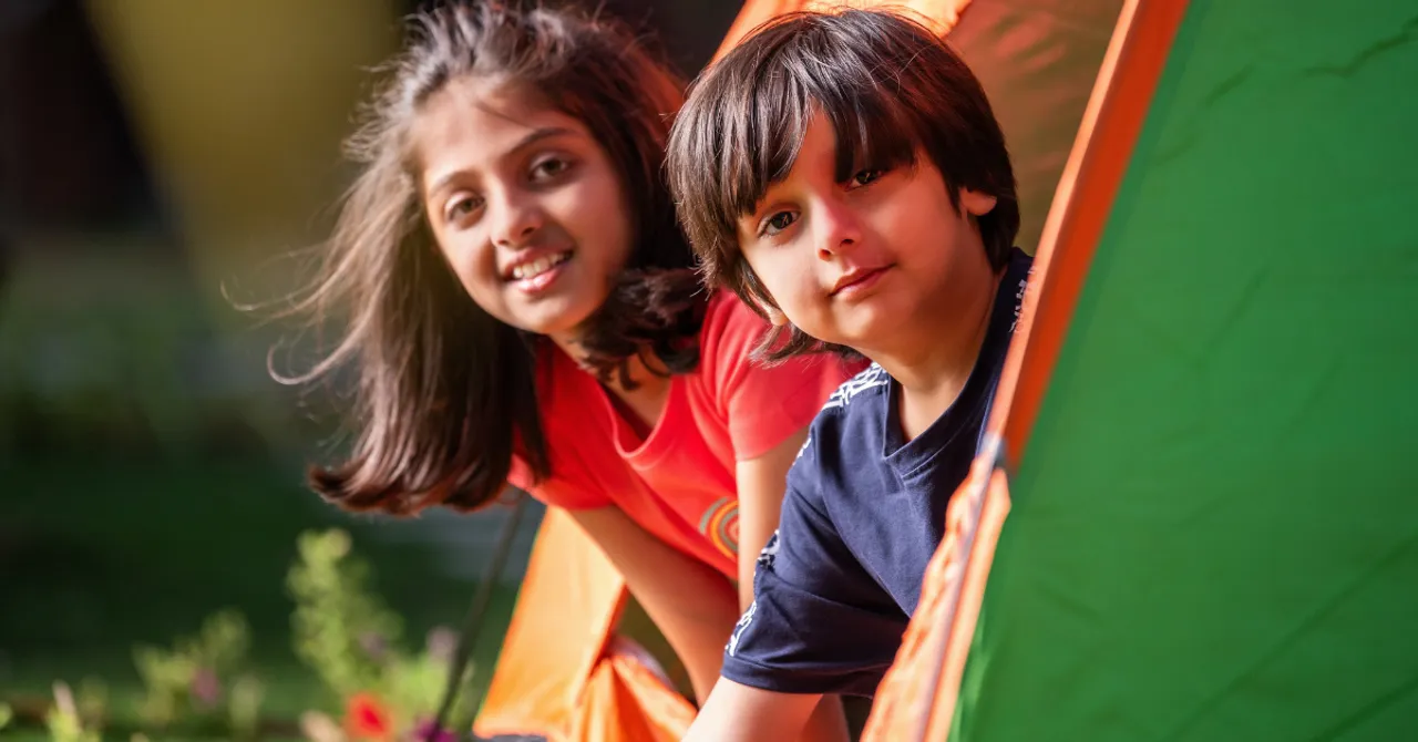 family winter camping at home