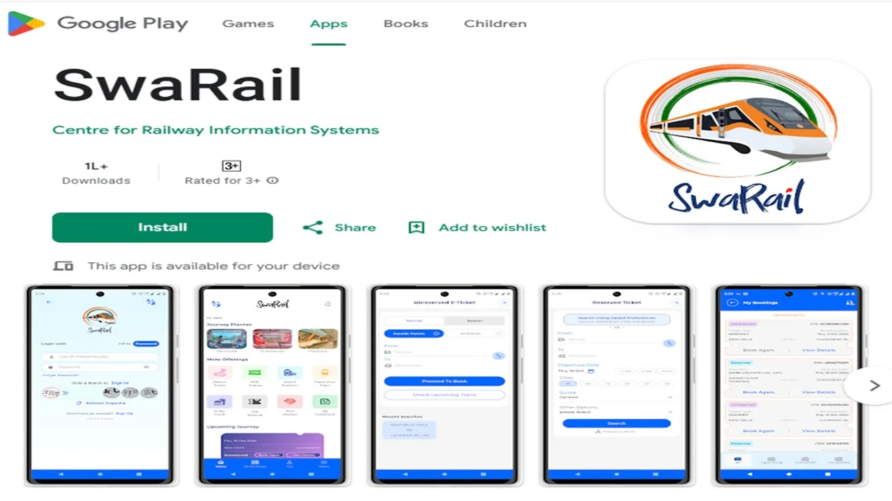Swarail App replacement of IRCTC App