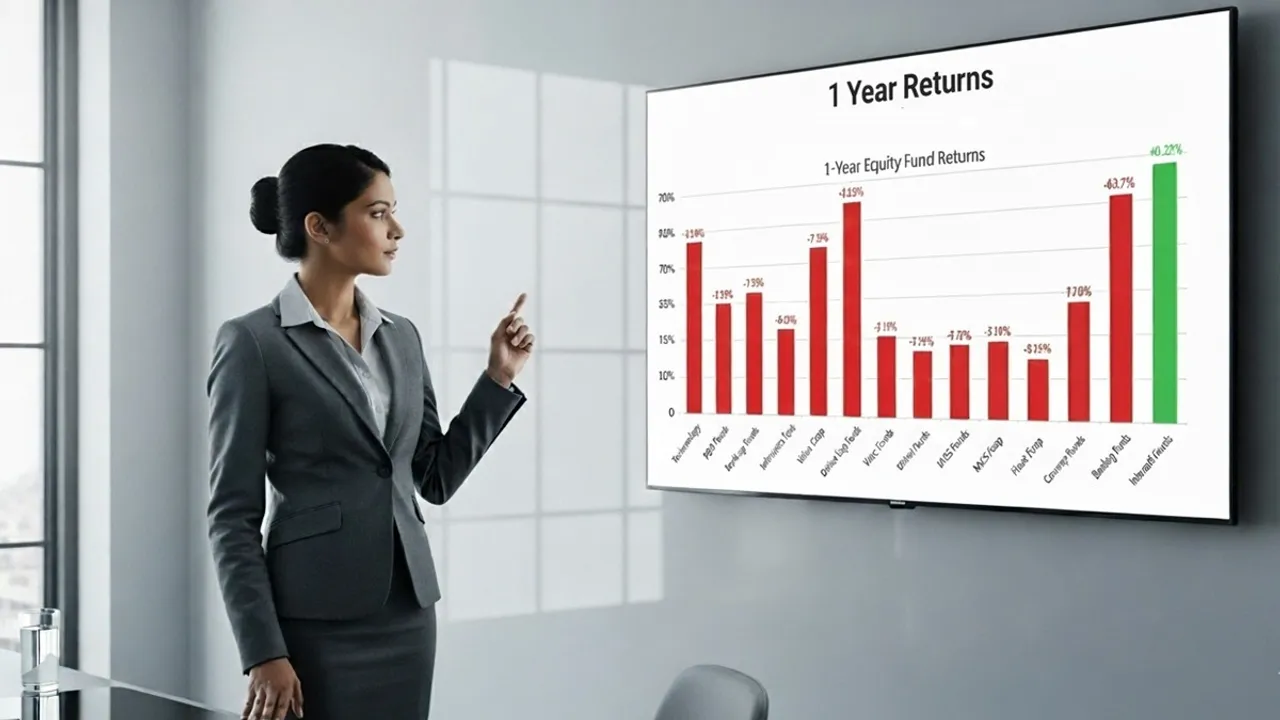 Mutual Funds Negative Returns, Equity Mutual Funds 1 year return, Best performing equity funds, International fund performance, Banking fund returns, Thematic funds negative return, Small cap fund return, Sectoral funds performance, Mutual fund investment 2025, Long term mutual fund returns