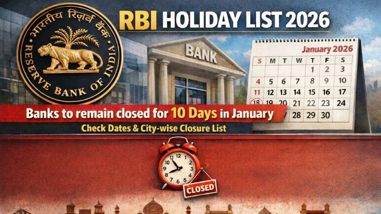 bank holidays in January 2026, RBI Bank Holidays January 2026, Bank Holiday List January 2026, RBI City Wise Bank Holiday 2026, Bank Closed Days January 2026, January 2026 Bank Holidays India, City wise bank holidays January 2026, How many days banks closed in January 2026, RBI holiday list January city wise, Public and private bank holidays January 2026, Banks to remain closed for 16 days in January 2026, RBI issues bank holiday list for 2026, Check bank holidays before visiting bank, January 2026 banking services affected, Bank holiday on New Year 2026, Makar Sankranti bank holiday 2026, Republic Day bank holiday January 2026, Swami Vivekananda Jayanti bank holiday, Are banks open in January 2026, January 2026 bank holiday full list, January 2026 bank holidays city wise