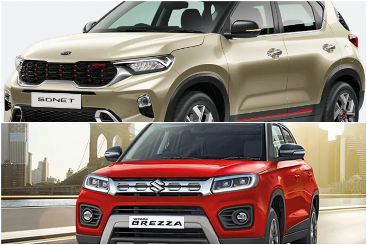 Kia Sonet Vs Maruti Suzuki Vitara Brezza, price, features, engine, power, fuel efficiency, variants full comparison