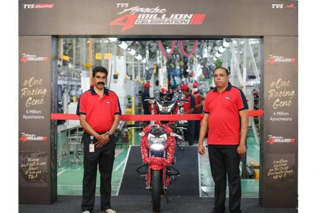 TVS rolls out 4 millionth Apache bike from Chennai plant, tvs apache series
