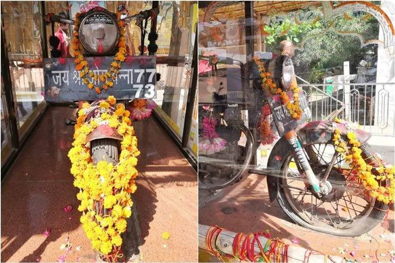 temple of Royal Enfield Bullet 350 in Rajasthan, Om Banna Dham or Bullet Baba temple on NH-62 Jodhpur-Pali Expressway