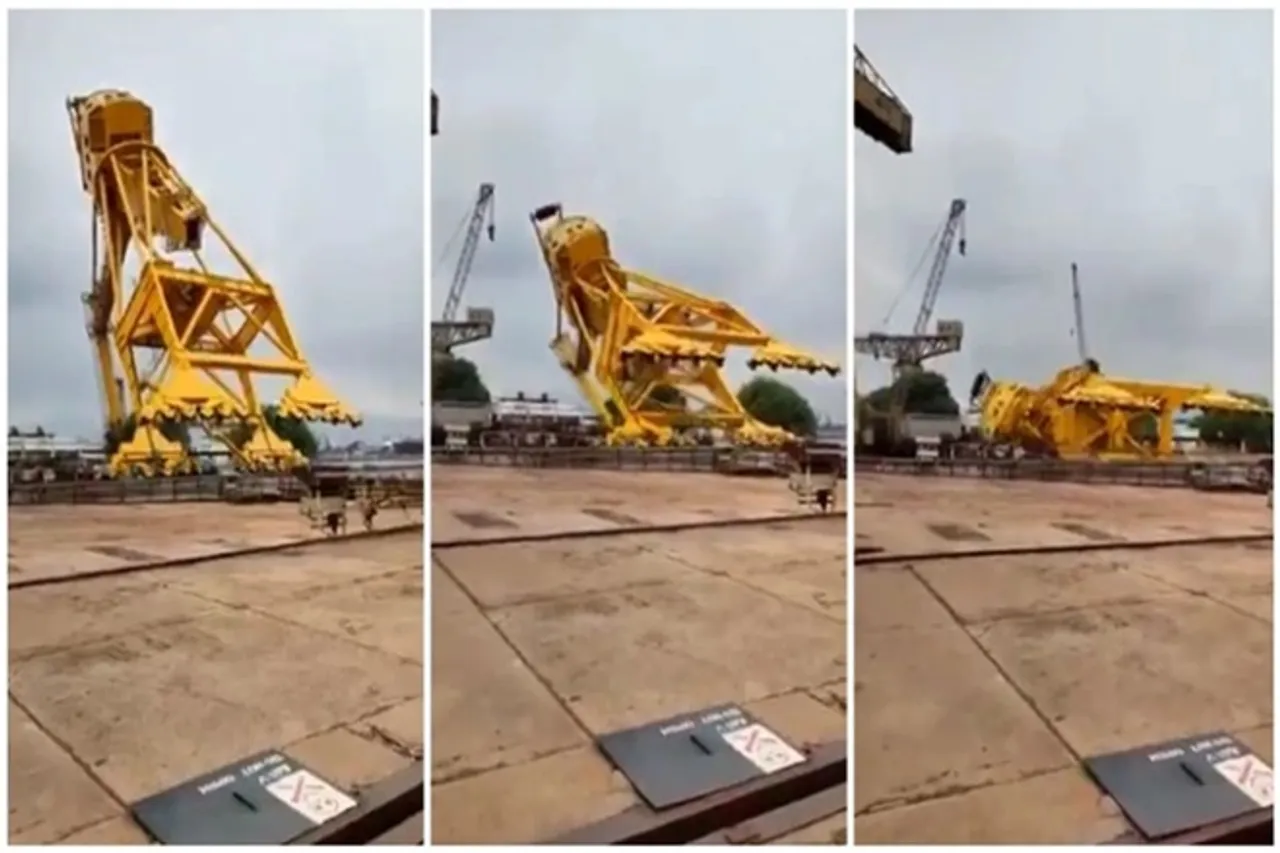 Visakhapatnam crane collapse video 11 persons killed in hindustan shipyard limited accident watch full video