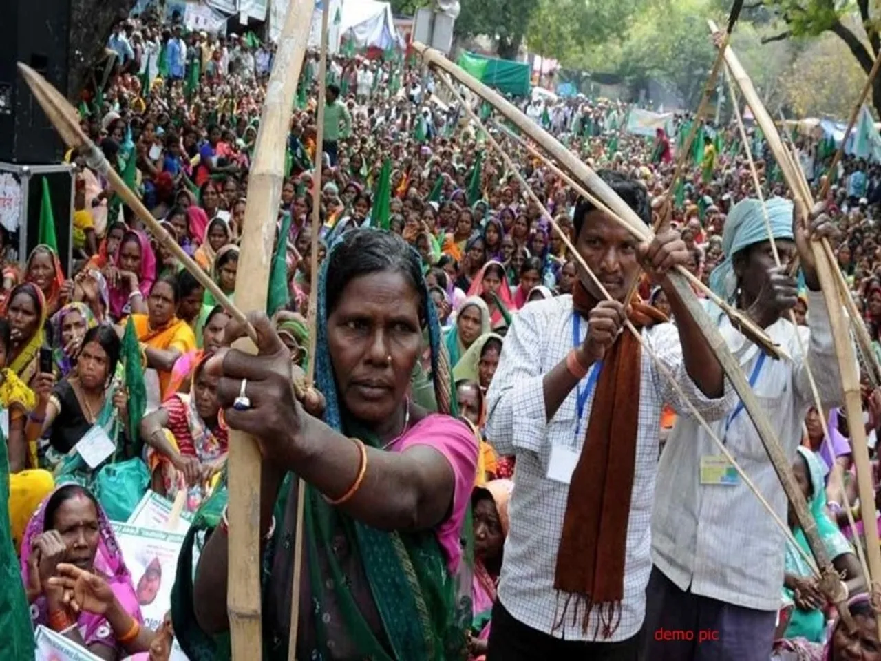 World Tribal Day Special: Have a Look on some exceptional adivasi marriage customs (Tribal people celebrating World Day for Indigenous People with Bow and Arrows in their hands) Photo Source – Social Media