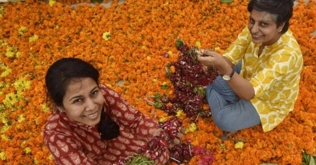 Maya and Minal with Flowers