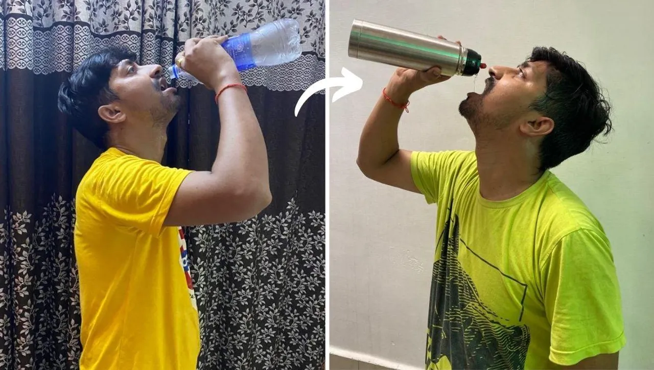 Man using steel bottle