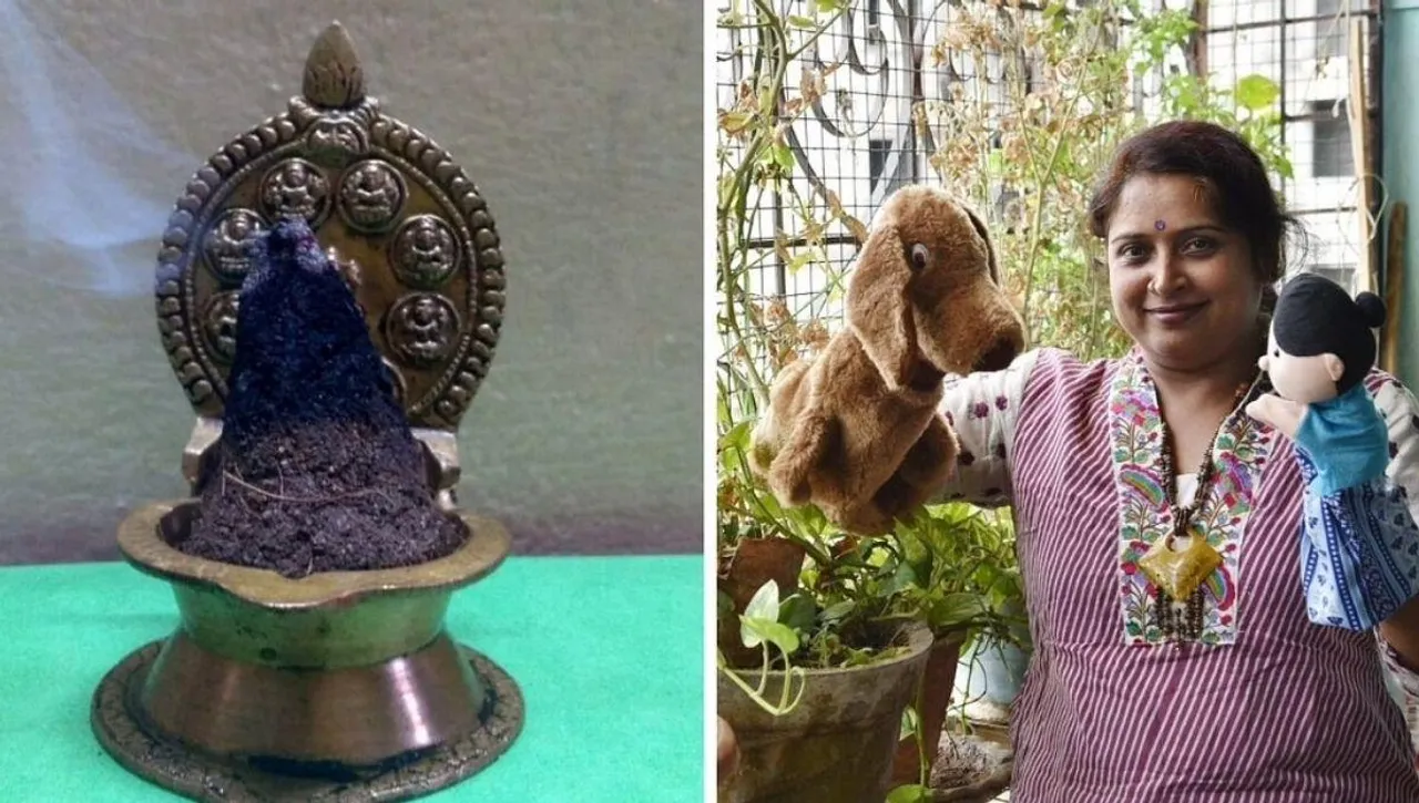 Making dhoopbatti or incense cone of household waste