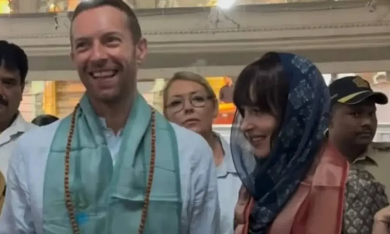Chris Martin Dakota Johnson embrace spirituality during Coldplay India tour