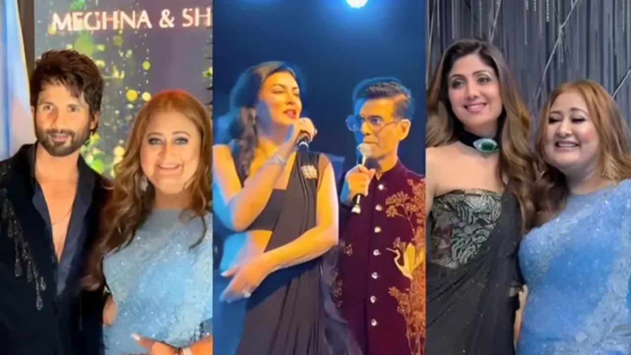 Shahid Kapoor, Sushmita Sen, Karan Johar and Shilpa Shetty Kundra spotted at the wedding of Seema Singh' s daughter Meghna.