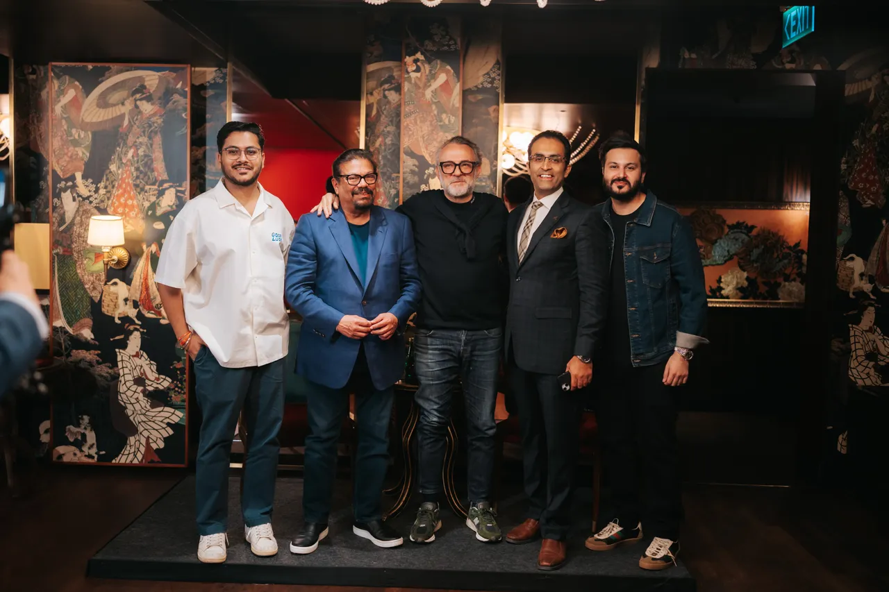 L-R Tarun Shrivastava Vir Sanghvi Maestro Massimo Bottura Madhav Sehgal Raaj Sanghvi