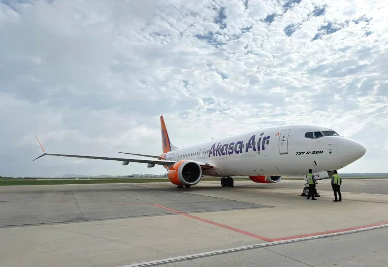 Akasa Air's 29th Boeing 737 MAX 8-200 aircraft arrives at Kempegowda International Airport in Bengaluru on 09 June 2025.