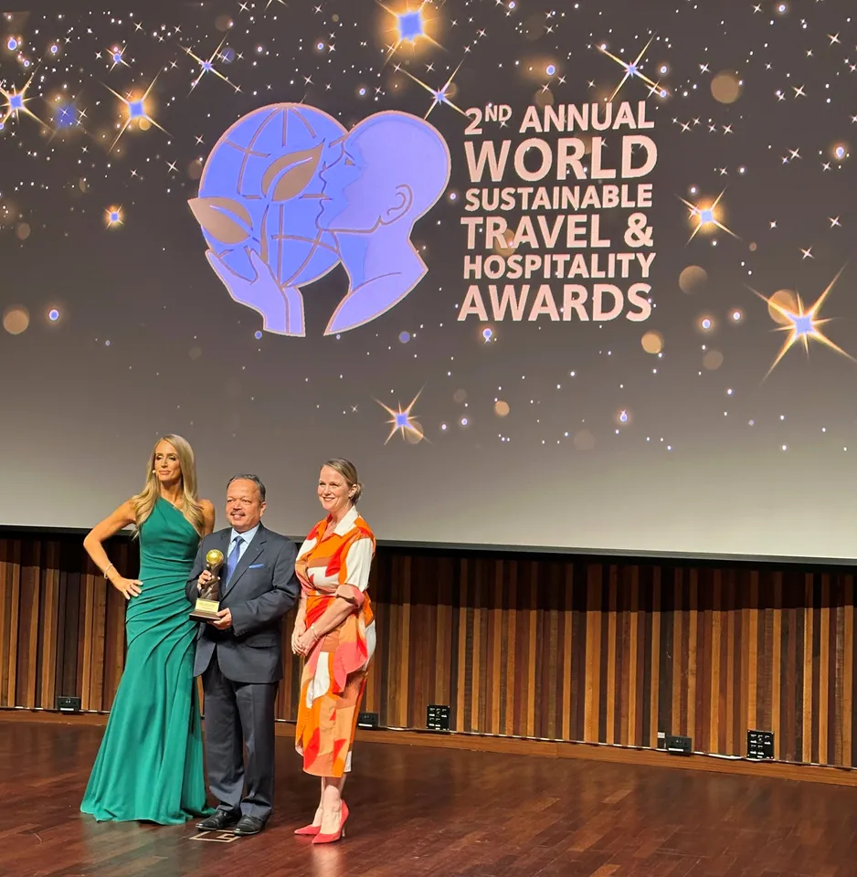 HC Vinayaka, Vice President-Technical Service,Sustainability & EHS, ITC Hotels Limited receiving the World Sustainable Travel & Hospitality Award 2025
