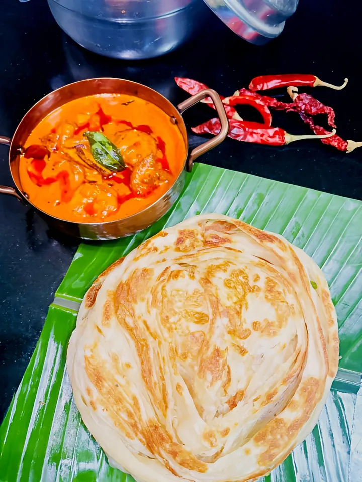 Kerala Style Spiced Prawns with Malabar Paratha (Pic for reference)