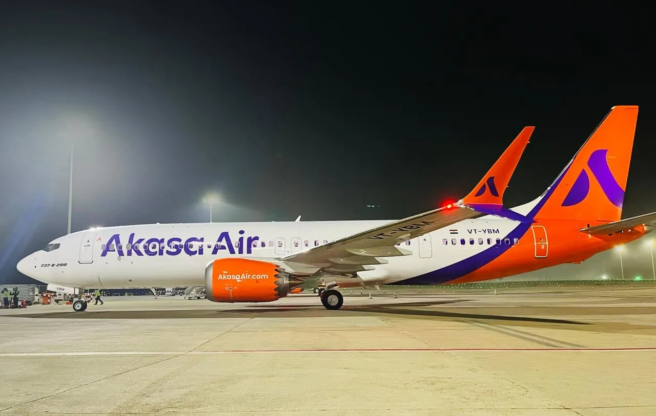 Akasa Air’s 33rd Boeing 737 MAX aircraft bearing registration number VT-YBM arrives at Kempegowda International Airport, Bengaluru on 4th February 2026