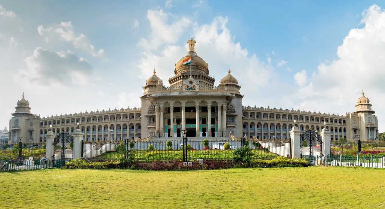 Karnataka state Parliament house known as Vidhan Soudha in the city of Bangalore