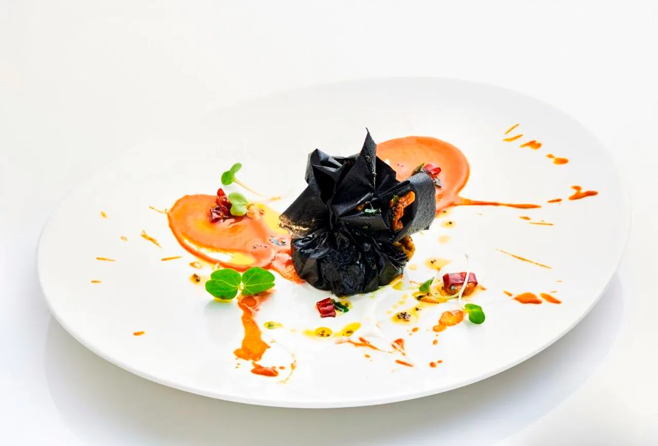 Food- Avartana by ITC Hotels Spiced Aubergine Byadgi chili emulsion  sago