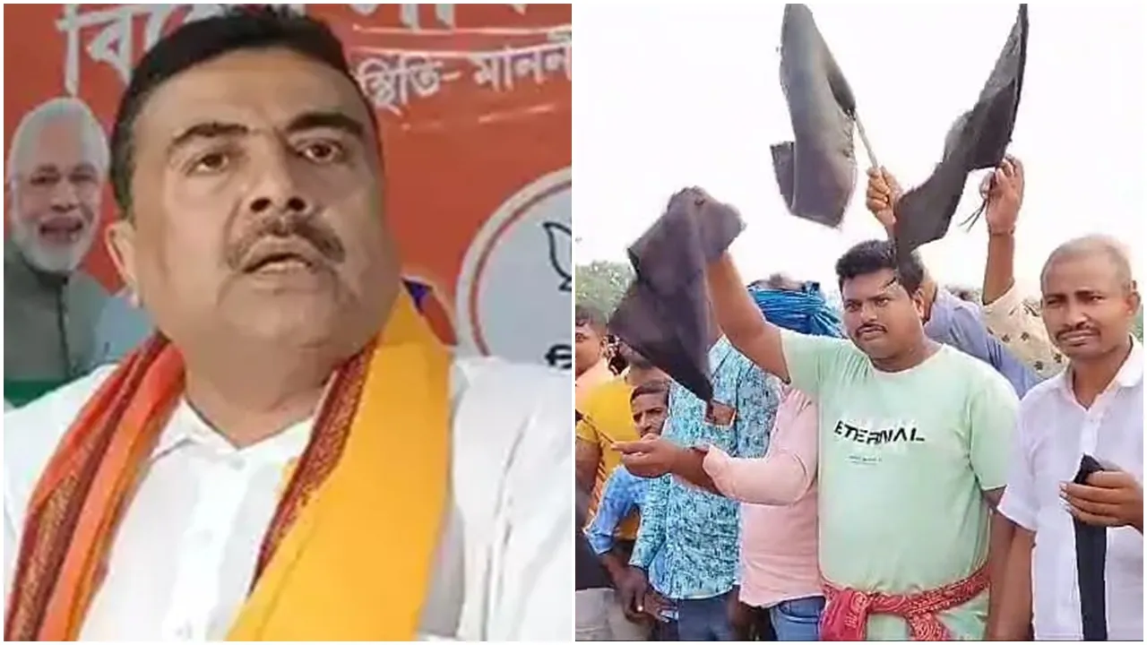 Suvendu Adhikari: শুভেন্দু অধিকারীর কনভয়ের সামনে কালো পতাকা দেখিয়ে বিক্ষোভ