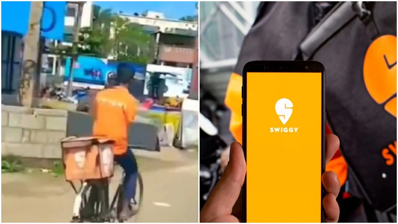 man delivering food on bicycle with amputated hand