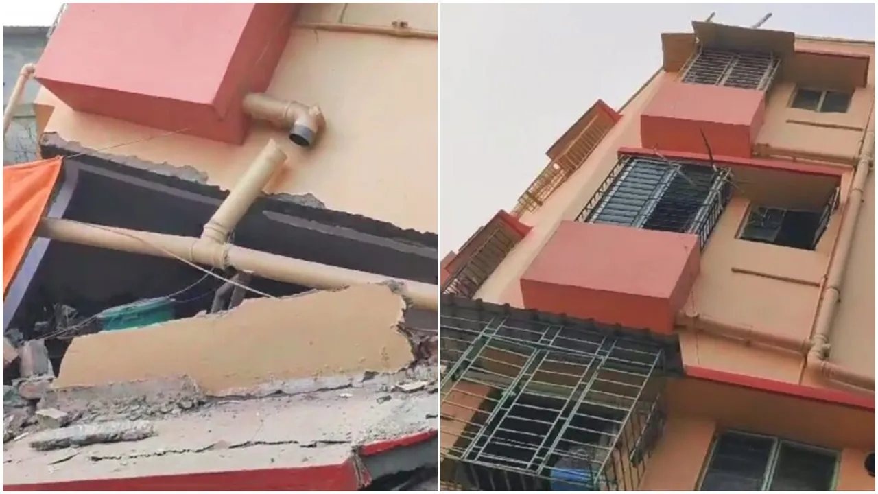 Flat Building Leaning, Flat, Baghajatin,West Bengal News,বাঘাযতীনে হেলে পড়া ফ্ল্যাটবাড়ি, বাঘাযতীনে হেলে পড়া ফ্ল্যাটবাড়ি ভেঙে ফেলার কাজ চলছে,পশ্চিমবঙ্গের খবর